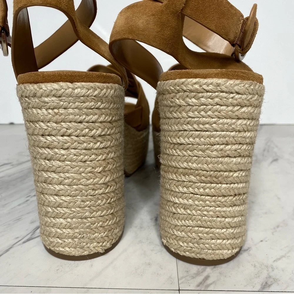 Marc Fisher Oleta Brown Suede Espadrille Platform Heeled Sandal 11M